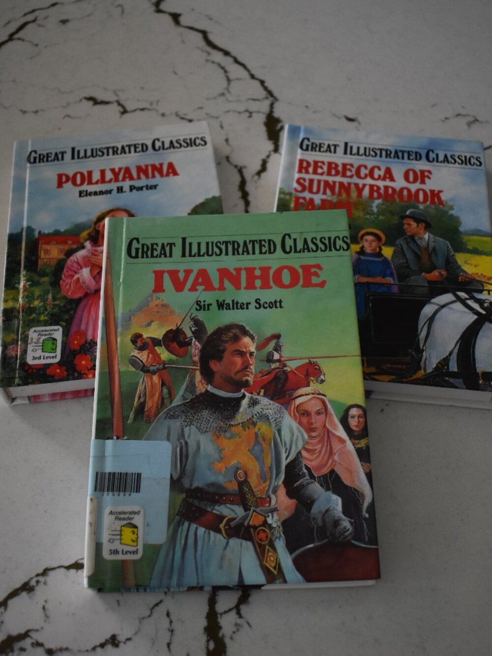 3 Great Illustrated Classics Hardcover Book Lot of 3 Pollyanna Ivanhoe Rebecca